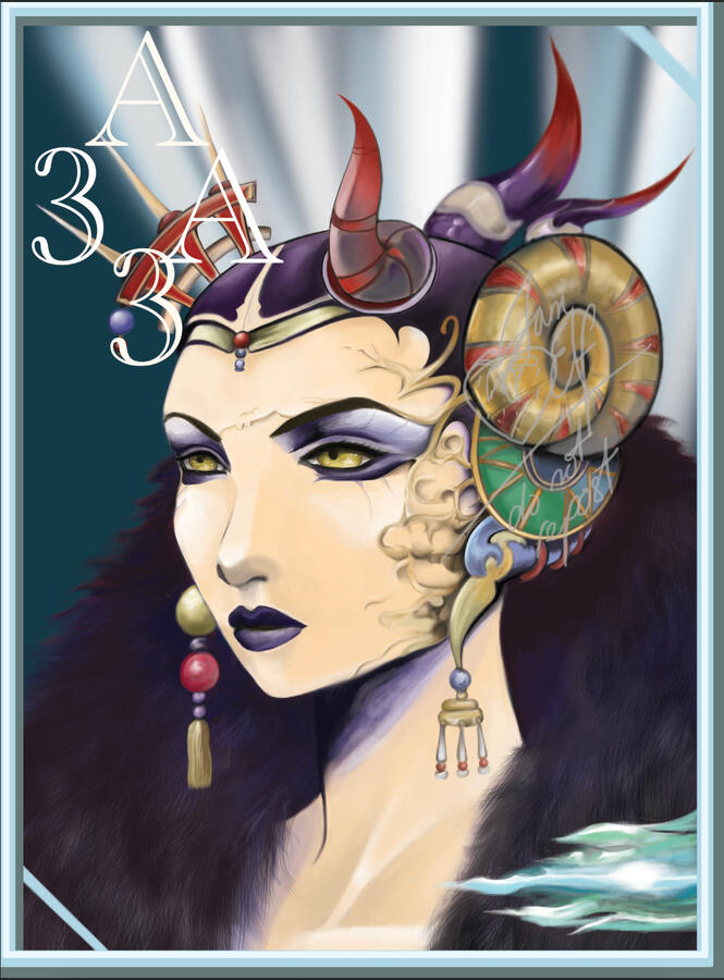 Sorceress Edea from Final Fantasy VIII, painted in my version of Triple Triad.